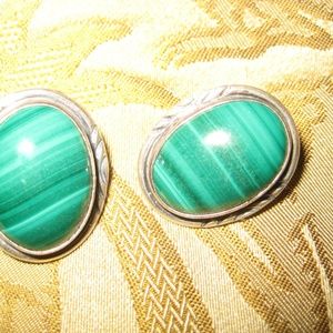 Sterling Silver Malachite Earrings  Clip